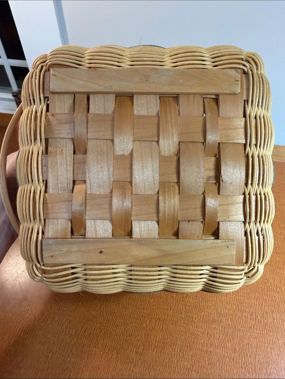 Handwoven Wooden Apple Accent Basket in Natural and Red